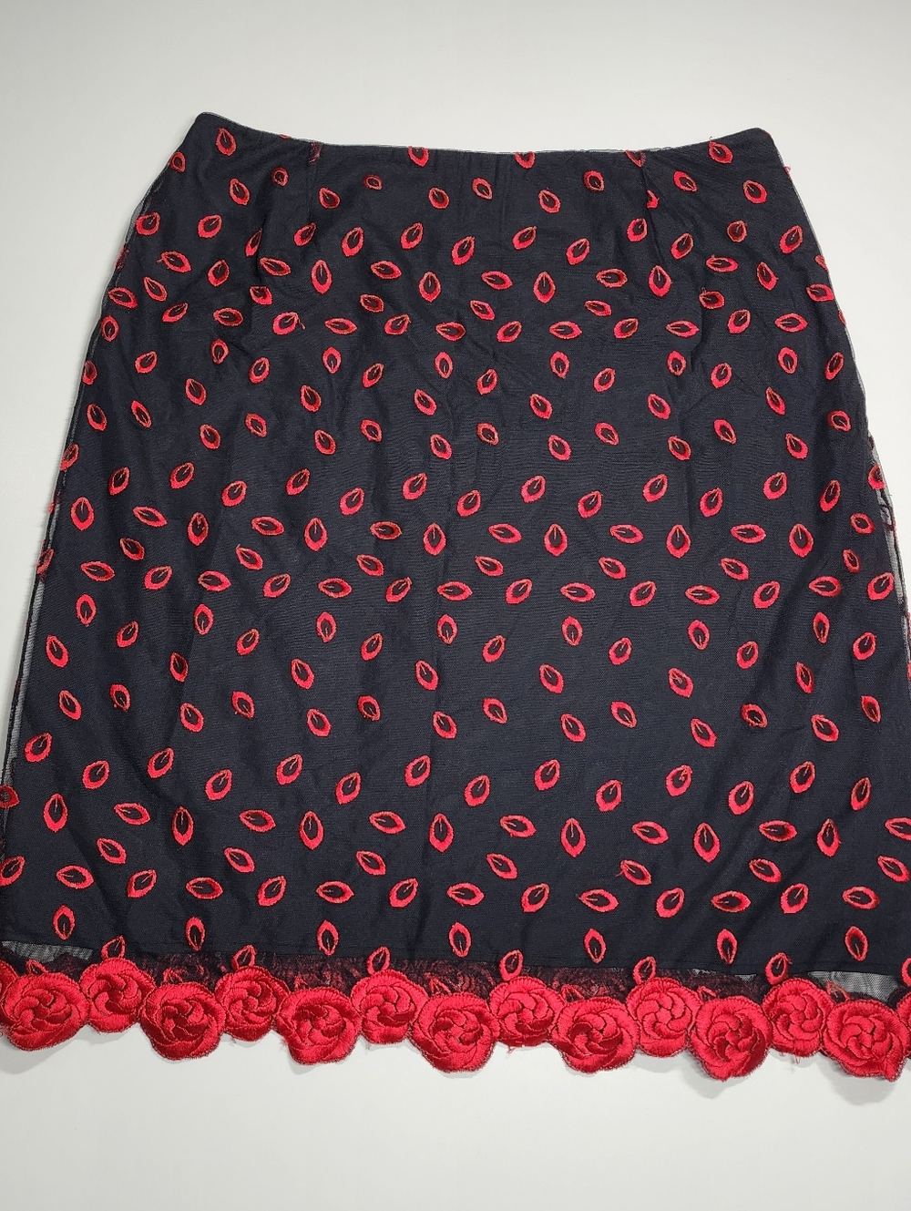 Black Mesh Floral Rose Overlay Midi Skirt Romantic Statement Boutique Large